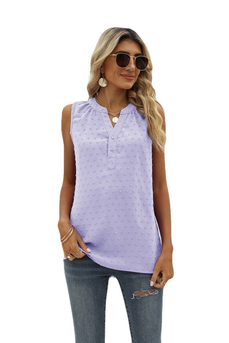 New Solid Color Chiffon Shirt Loose V-neck Jacquard Sleeveless Casual Vest