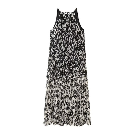 Women's Printing Color Contrast Halter Dress