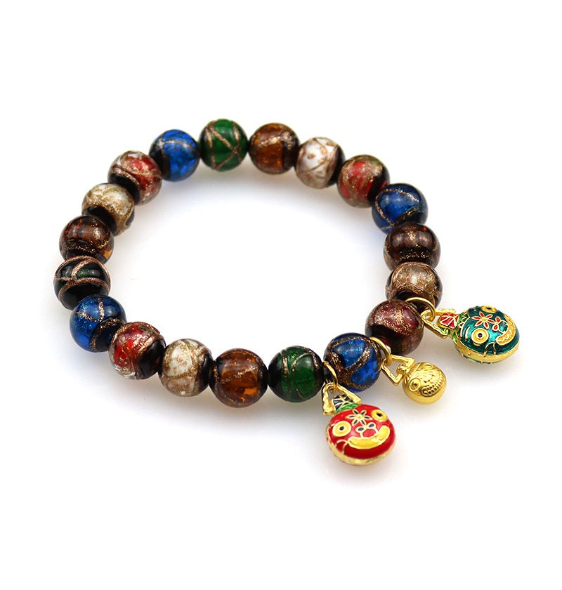 Fragrant Gray Colored Glaze Bracelet Colorful Multi-treasure Swallowing Beast Gold Silk Glass Bead