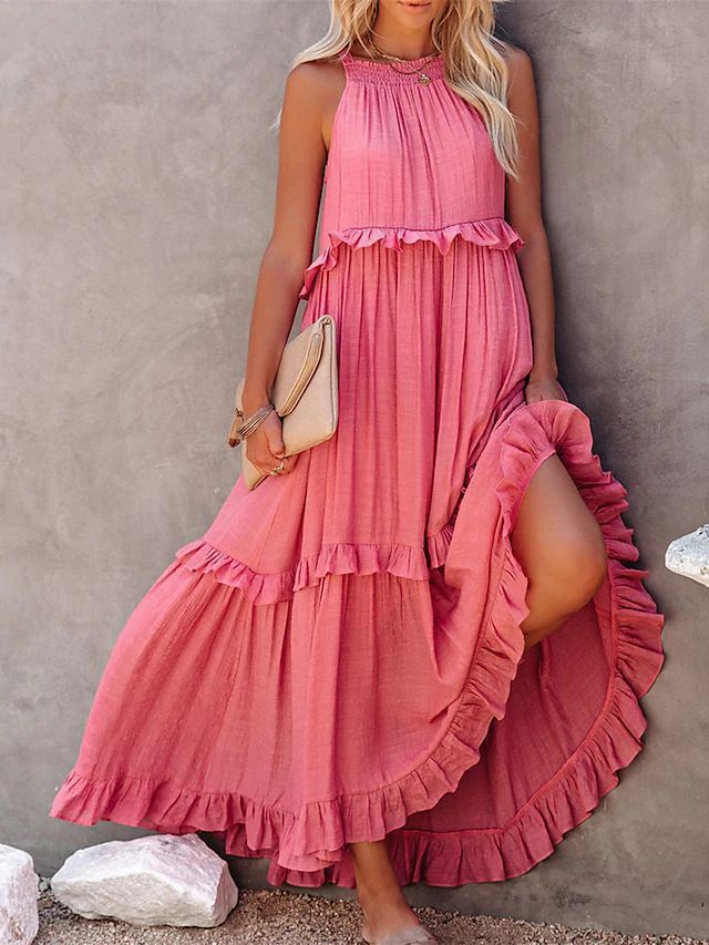 New Holiday Ruffled Long Dress Women