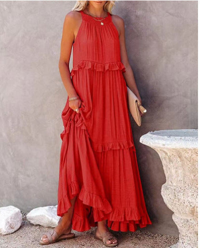 New Holiday Ruffled Long Dress Women