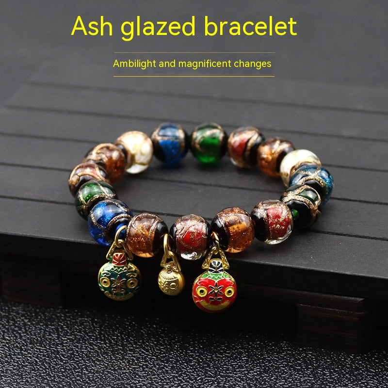 Fragrant Gray Colored Glaze Bracelet Colorful Multi-treasure Swallowing Beast Gold Silk Glass Bead