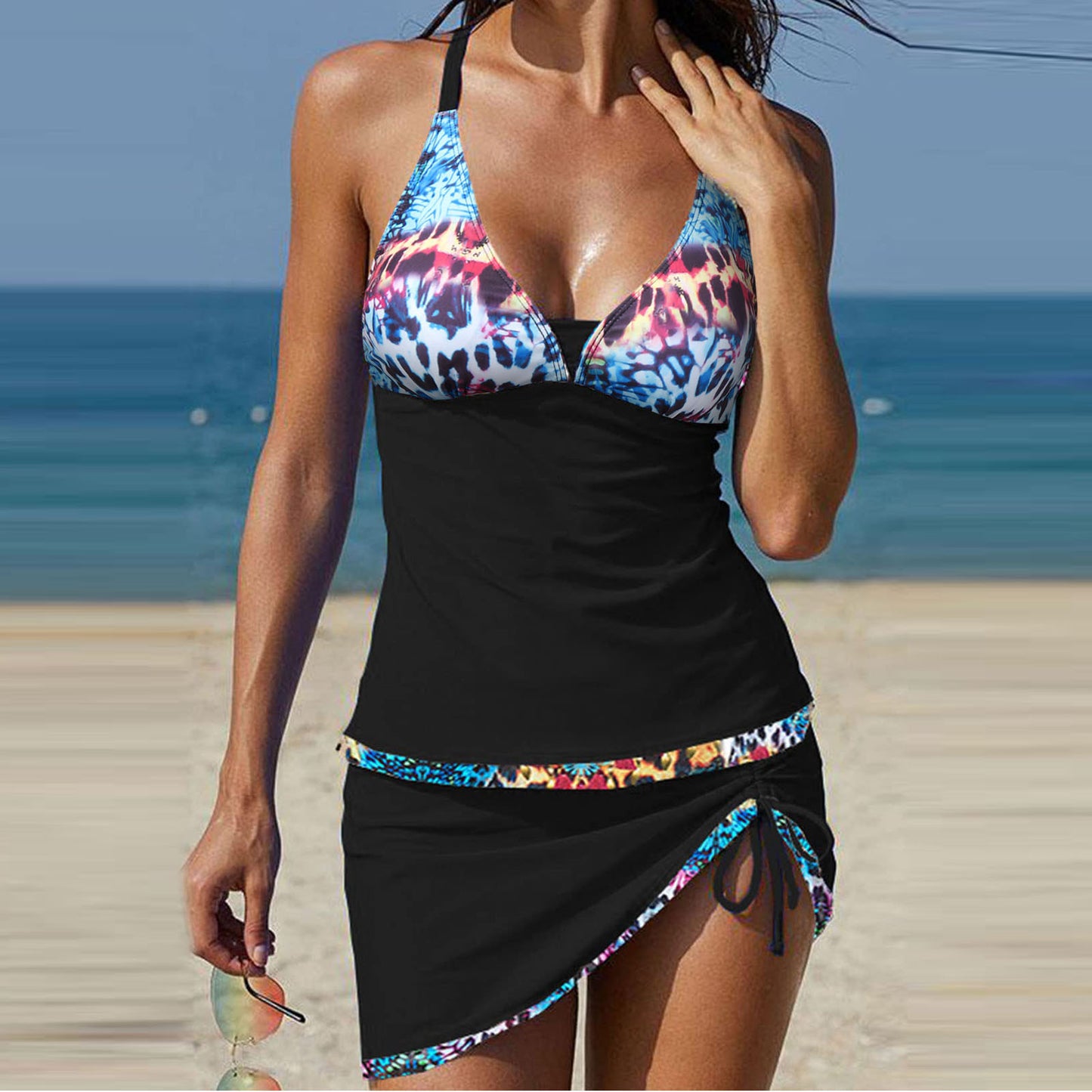 New Bikini Draw Rope V Neck Swimsuit Women