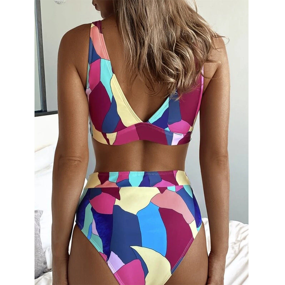 Split Swimsuit Women Geometric Pattern Printing