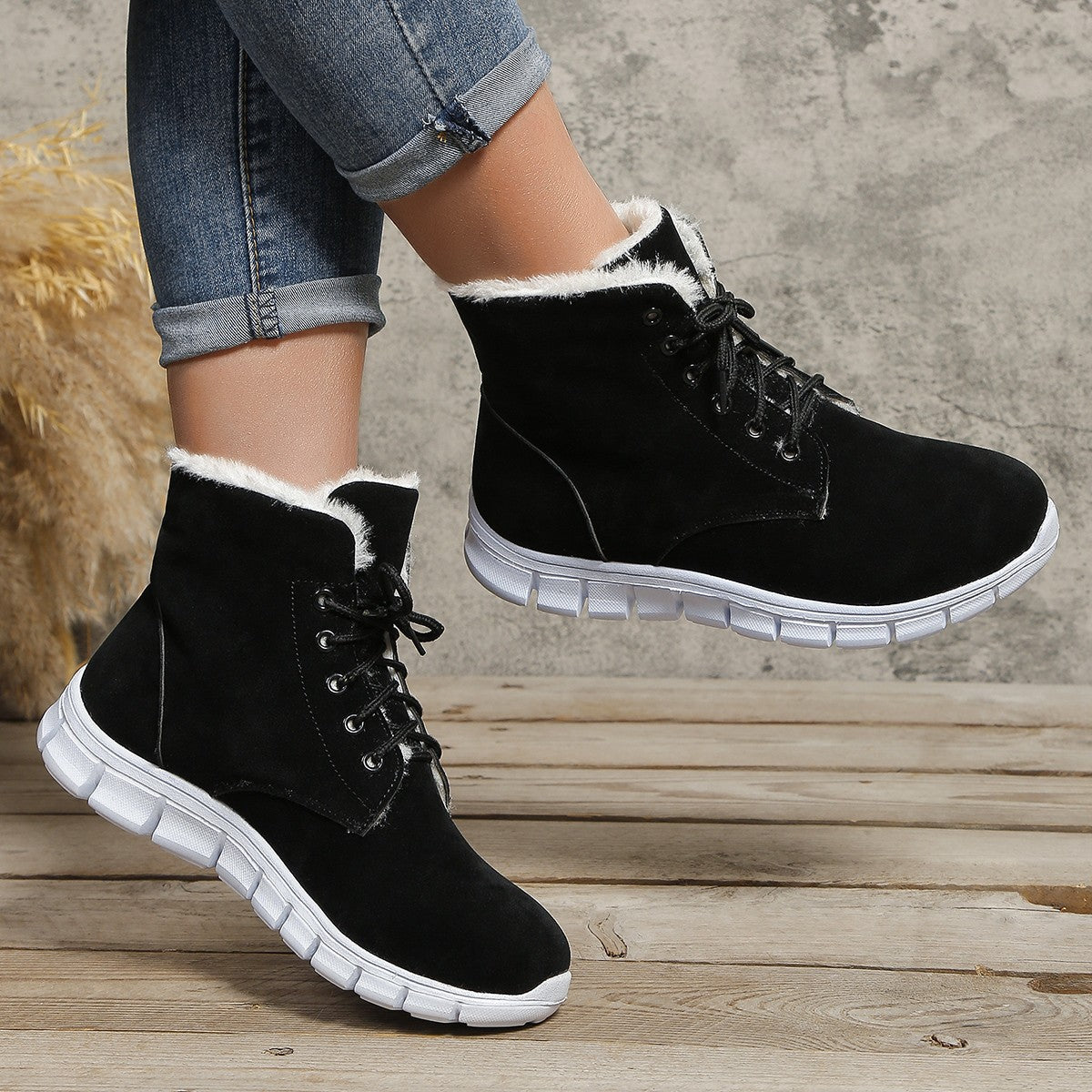 Lace-up Flats Plush Shoes Fashion Women's Boots